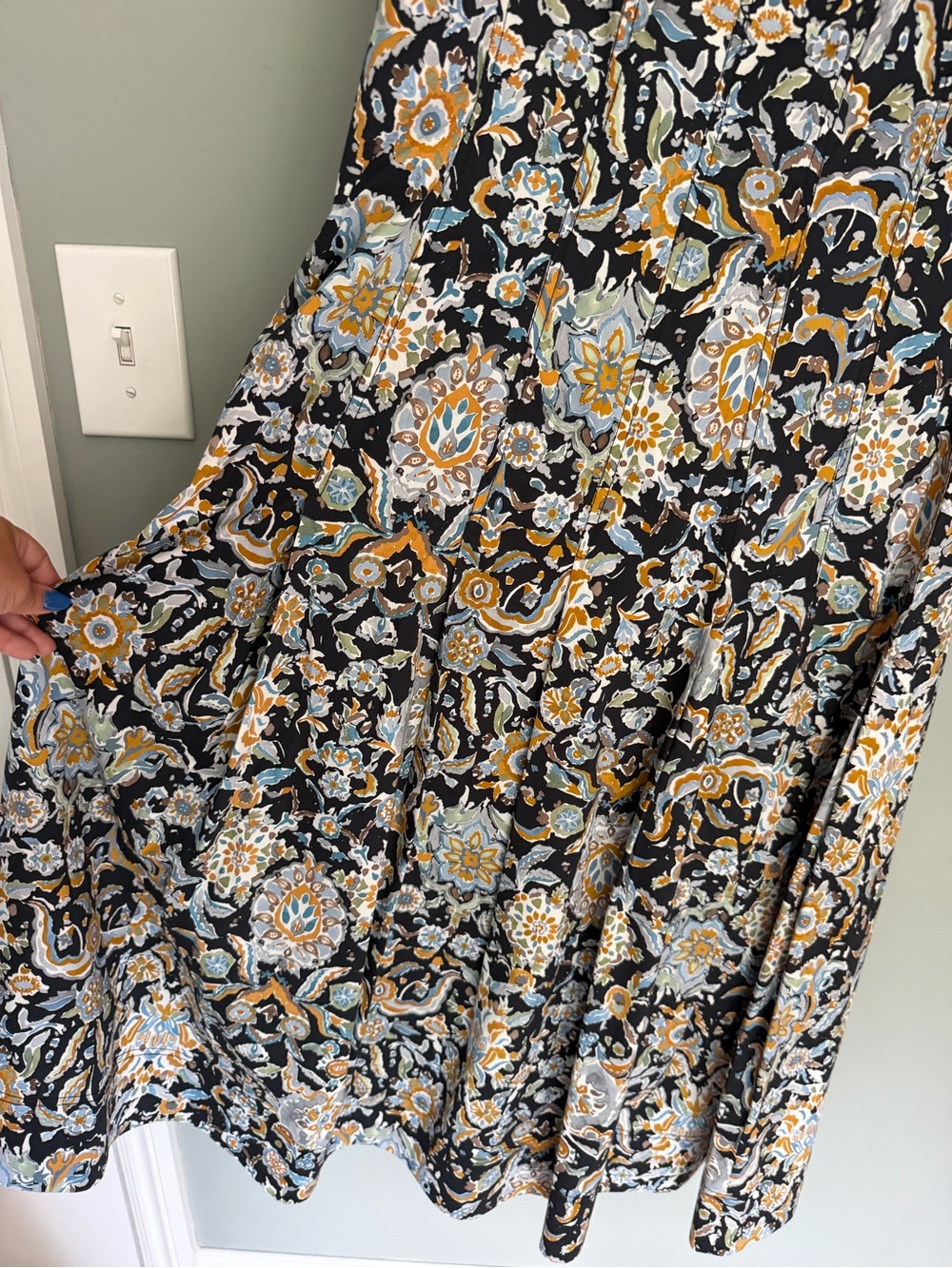 Veronica Beard Jolie Black Gold Blue Floral Paisley Sleeveless A-Line Midi Dress - Picture 6 of 17